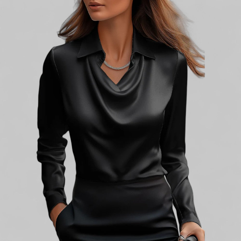 Women's Elegant Satin Blouse With Draped Neckline