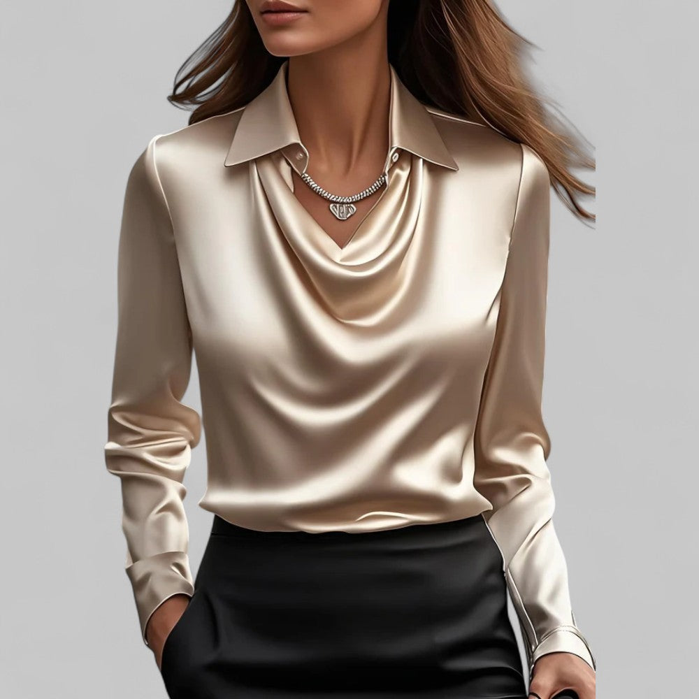 Women's Elegant Satin Blouse With Draped Neckline