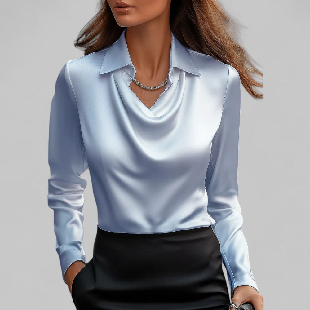 Women's Elegant Satin Blouse With Draped Neckline