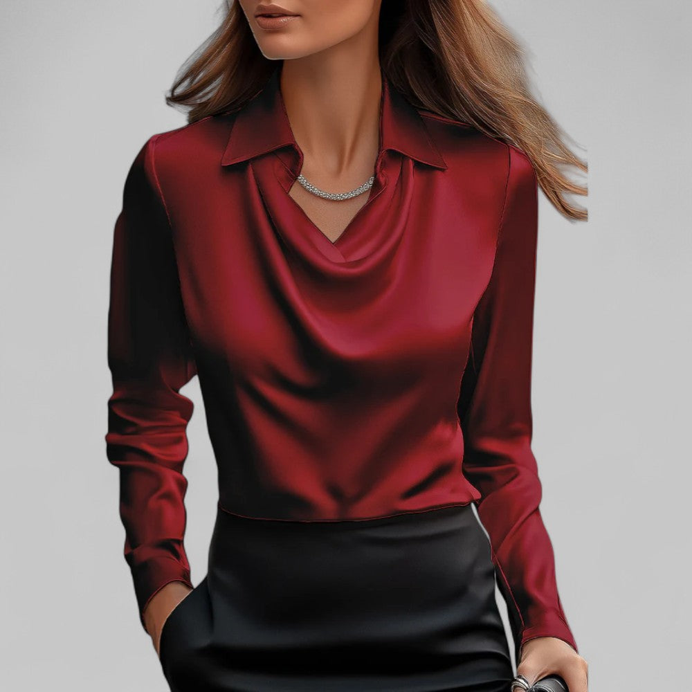 Women's Elegant Satin Blouse With Draped Neckline
