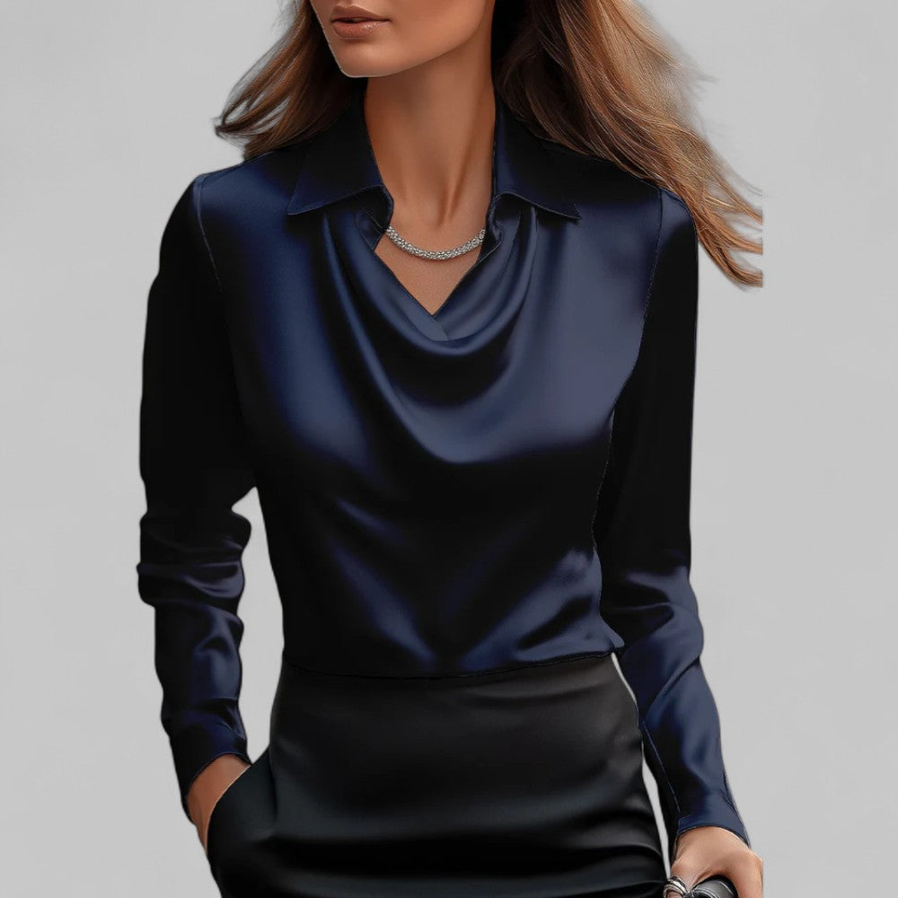 Women's Elegant Satin Blouse With Draped Neckline