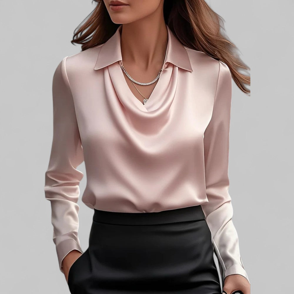 Women's Elegant Satin Blouse With Draped Neckline