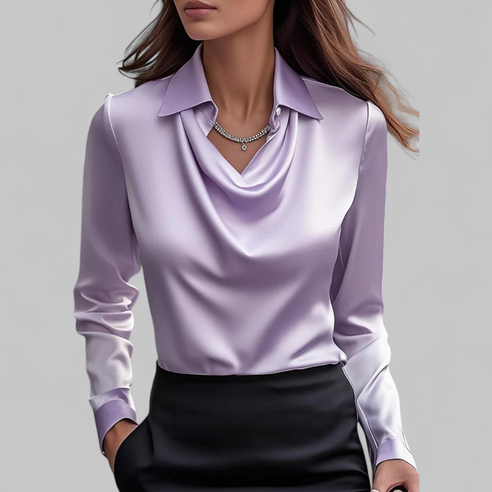 Women's Elegant Satin Blouse With Draped Neckline