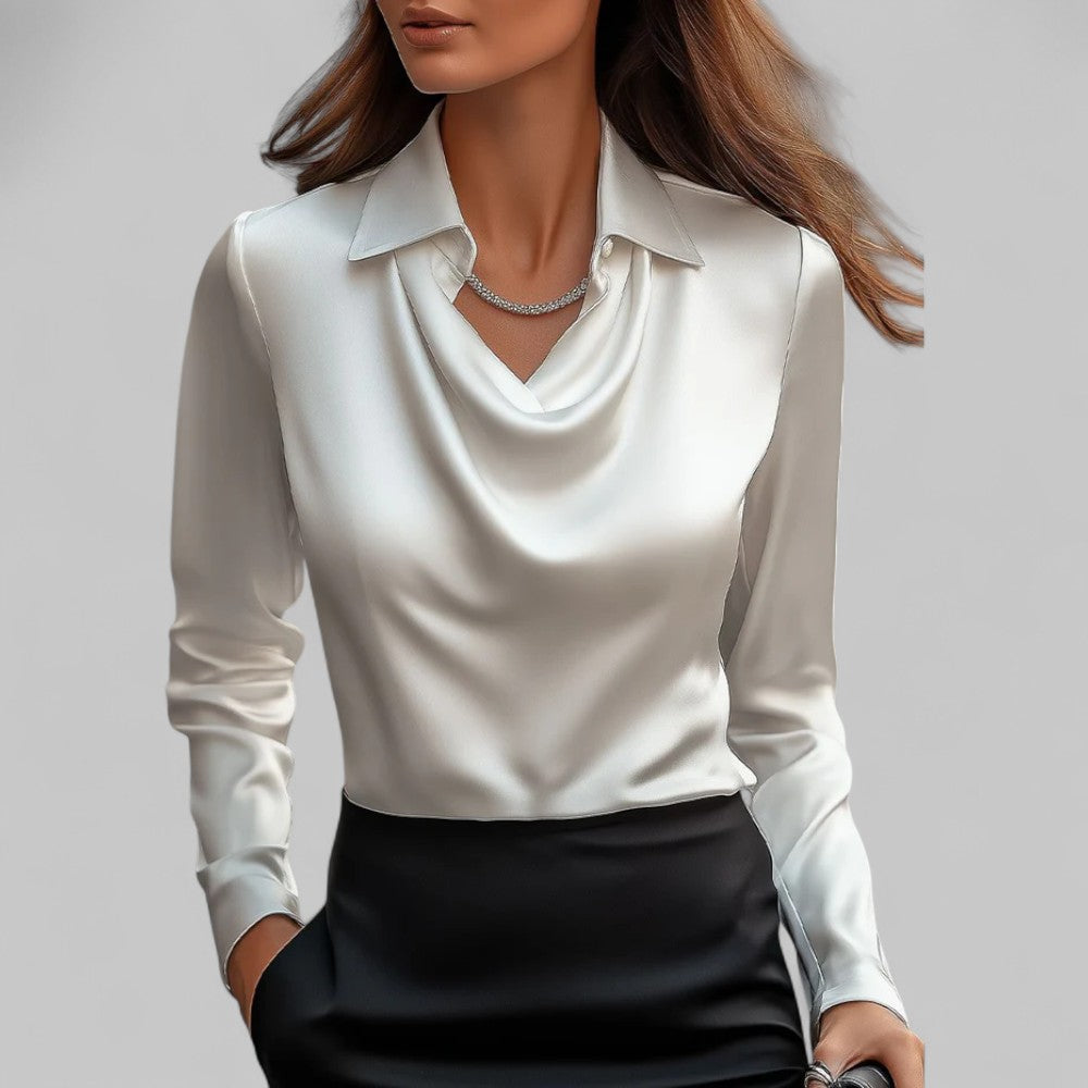 Women's Elegant Satin Blouse With Draped Neckline