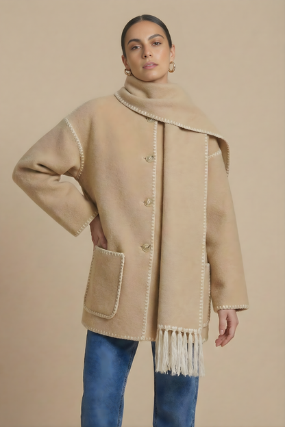 Women's Embroidered Scarf Jacket Wool Blend Coat