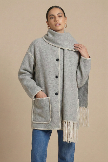 Women's Embroidered Scarf Jacket Wool Blend Coat