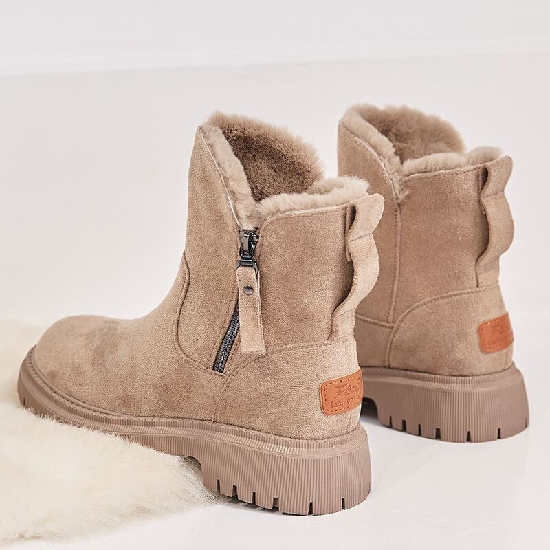 Women's faux fur lined winter ankle boots chunky sole close-up