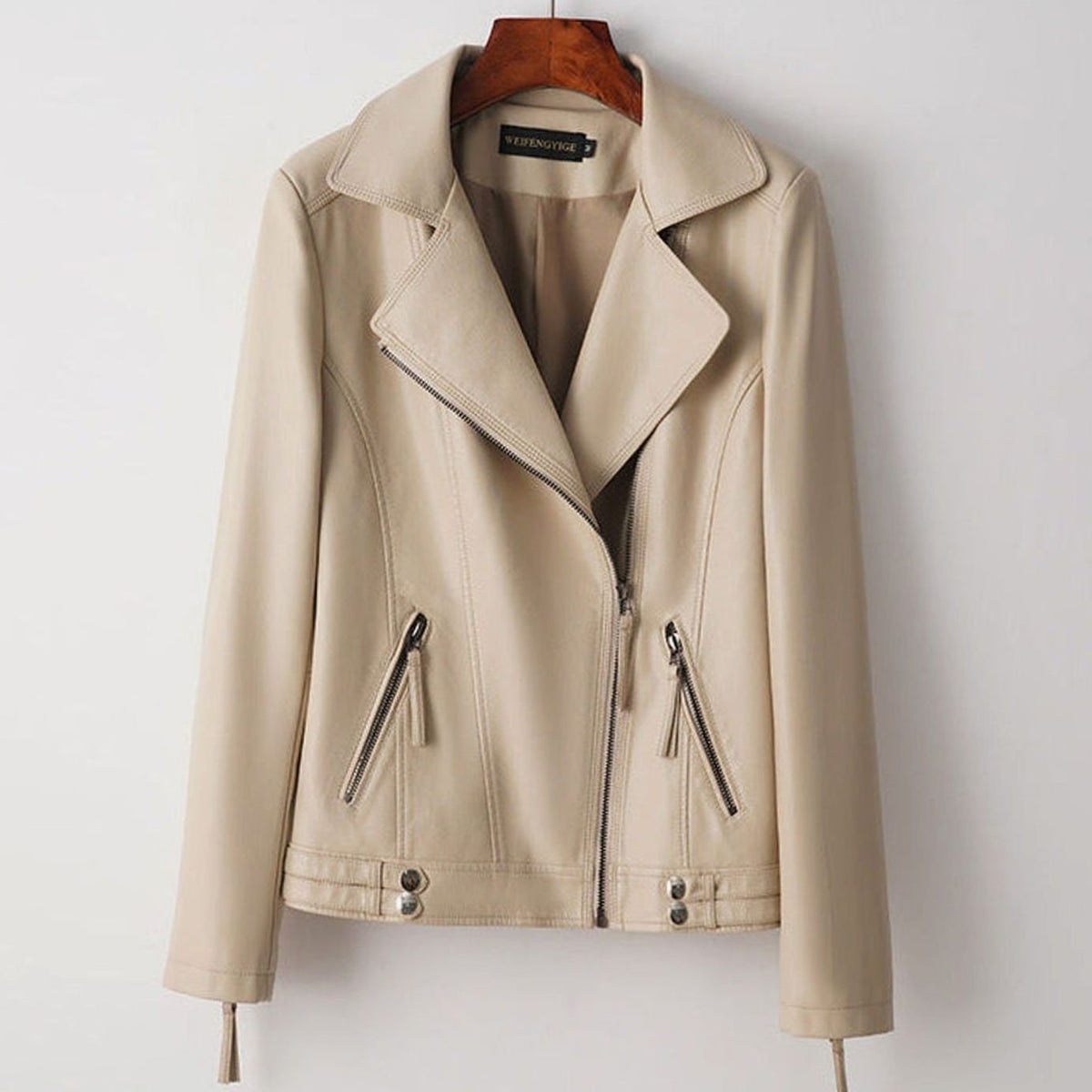 Women's Faux Leather Biker Jacket Structured Feminine Zip-Up