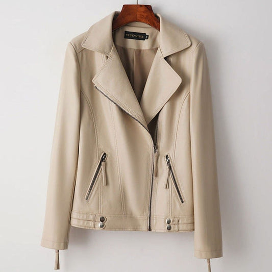 Women's Faux Leather Biker Jacket Structured Feminine Zip-Up