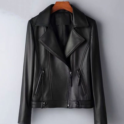 Women's Faux Leather Biker Jacket Structured Feminine Zip-Up