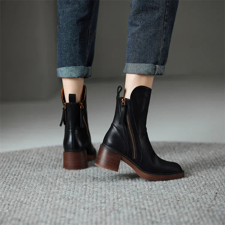 Women's Faux Leather Block Heel Ankle Boots