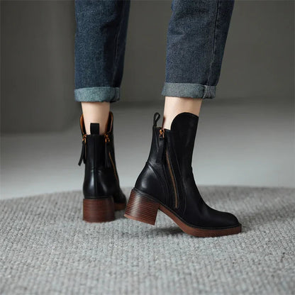 Women's Faux Leather Block Heel Ankle Boots