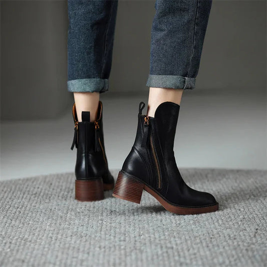 Women's Faux Leather Block Heel Ankle Boots