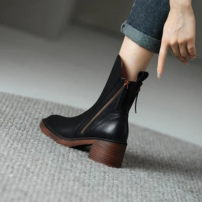 Women's Faux Leather Block Heel Ankle Boots