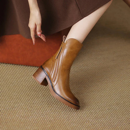 Women's Faux Leather Block Heel Ankle Boots
