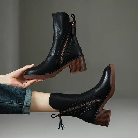 Women's Faux Leather Block Heel Ankle Boots