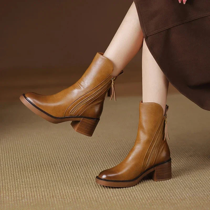 Women's Faux Leather Block Heel Ankle Boots