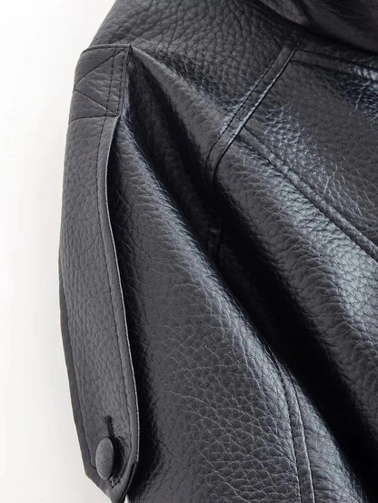 Women's Faux Leather High Neck Zip Up Jacket