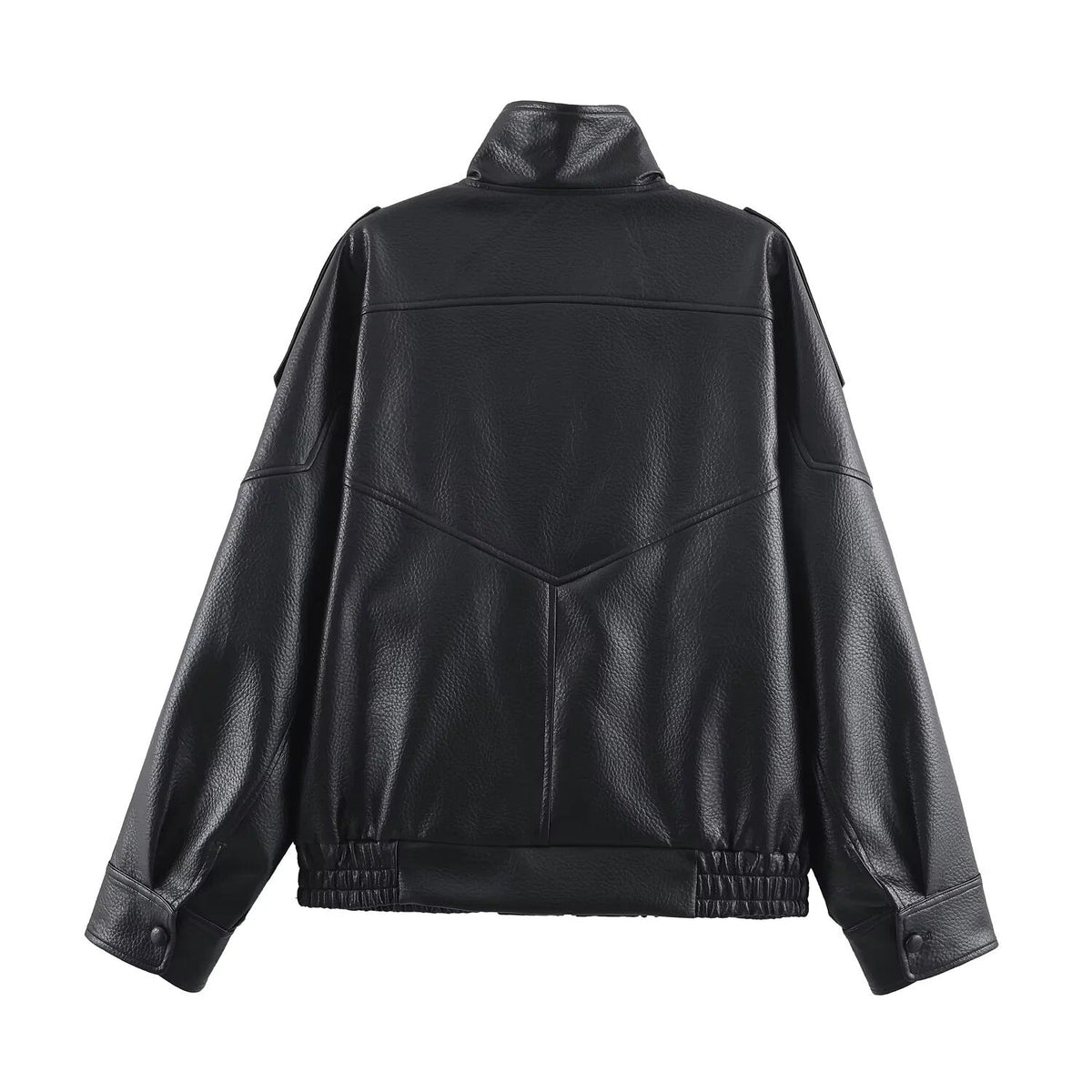 Women's Faux Leather High Neck Zip Up Jacket
