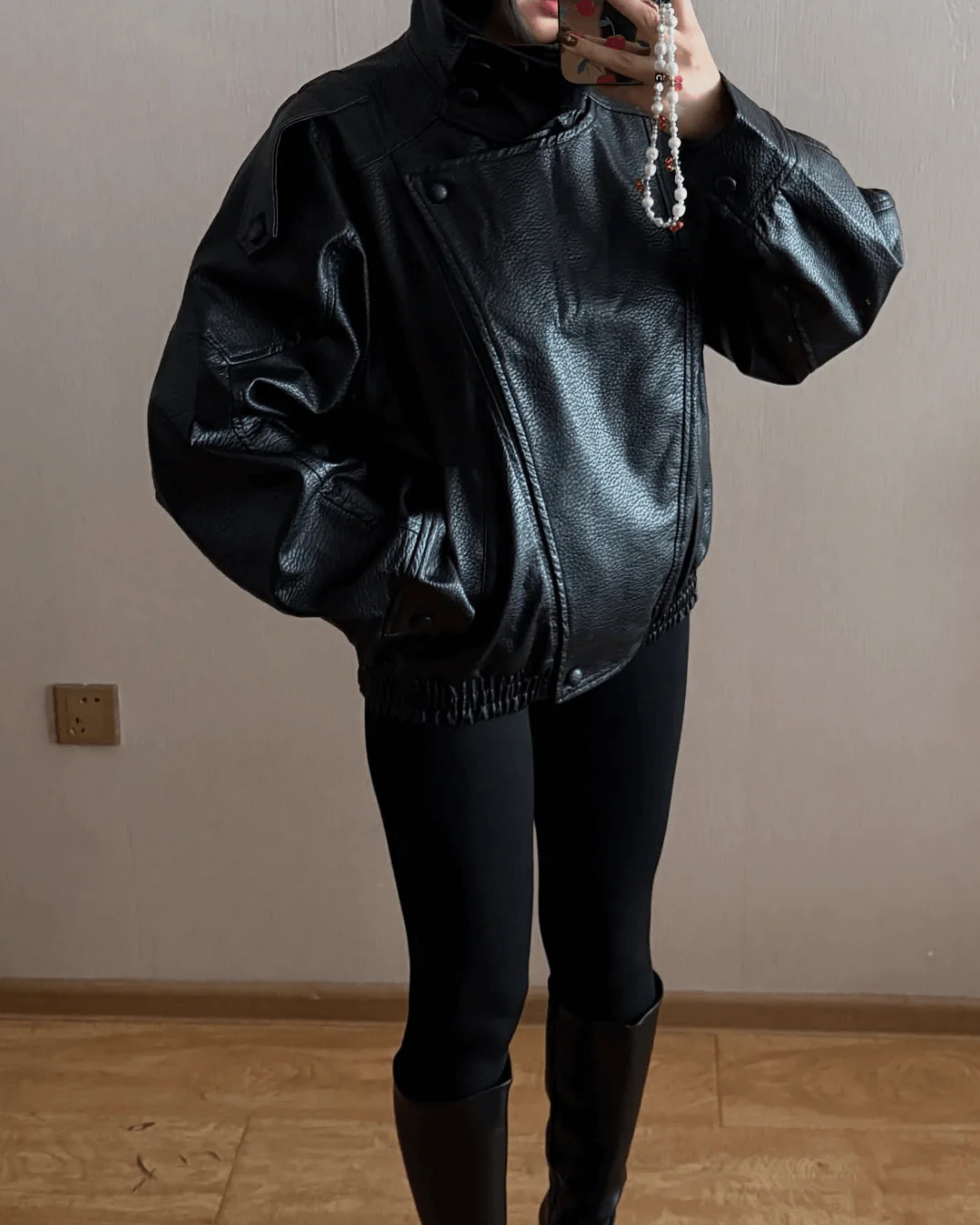 Women's Faux Leather High Neck Zip Up Jacket