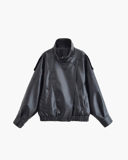 Women's Faux Leather High Neck Zip Up Jacket