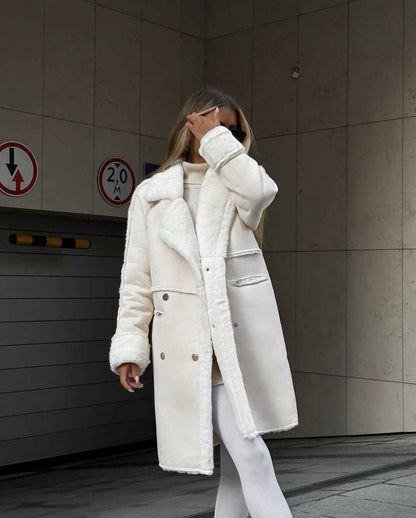 Women's Faux Shearling Double Breasted Faux Suede Coat