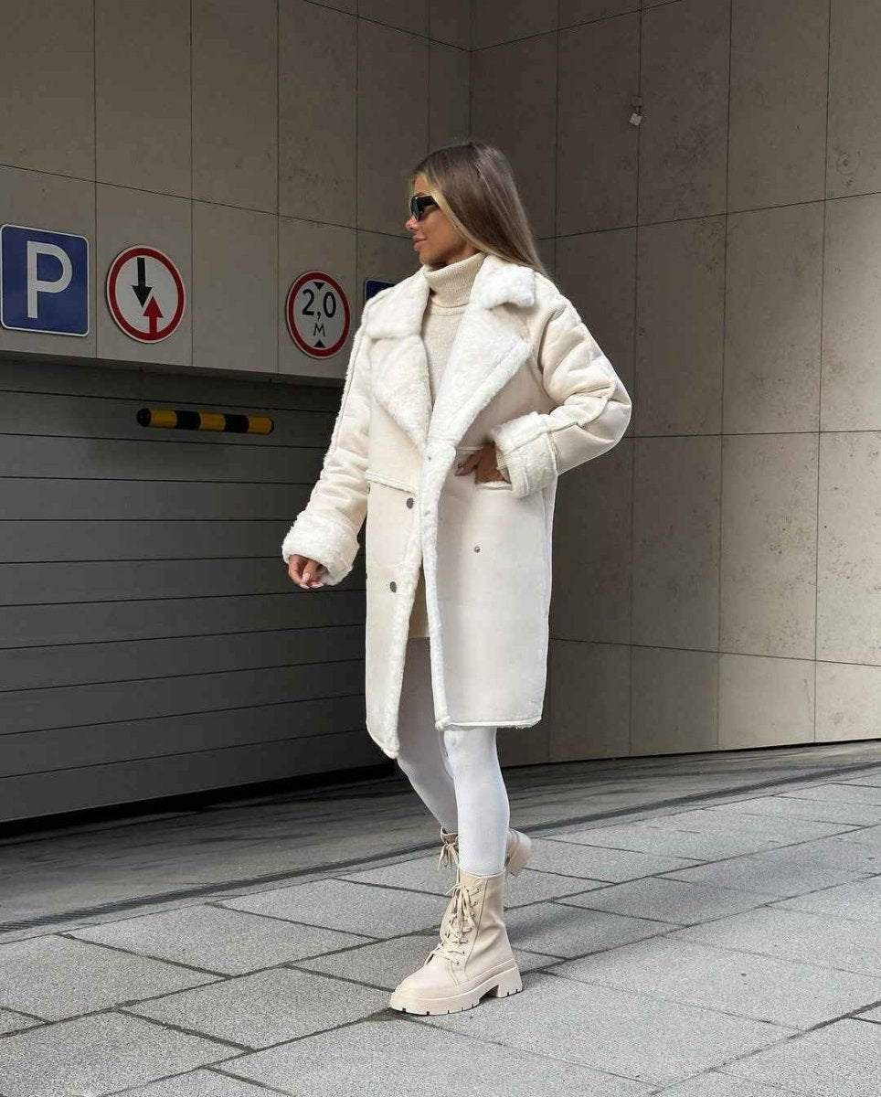 Women's Faux Shearling Double Breasted Faux Suede Coat