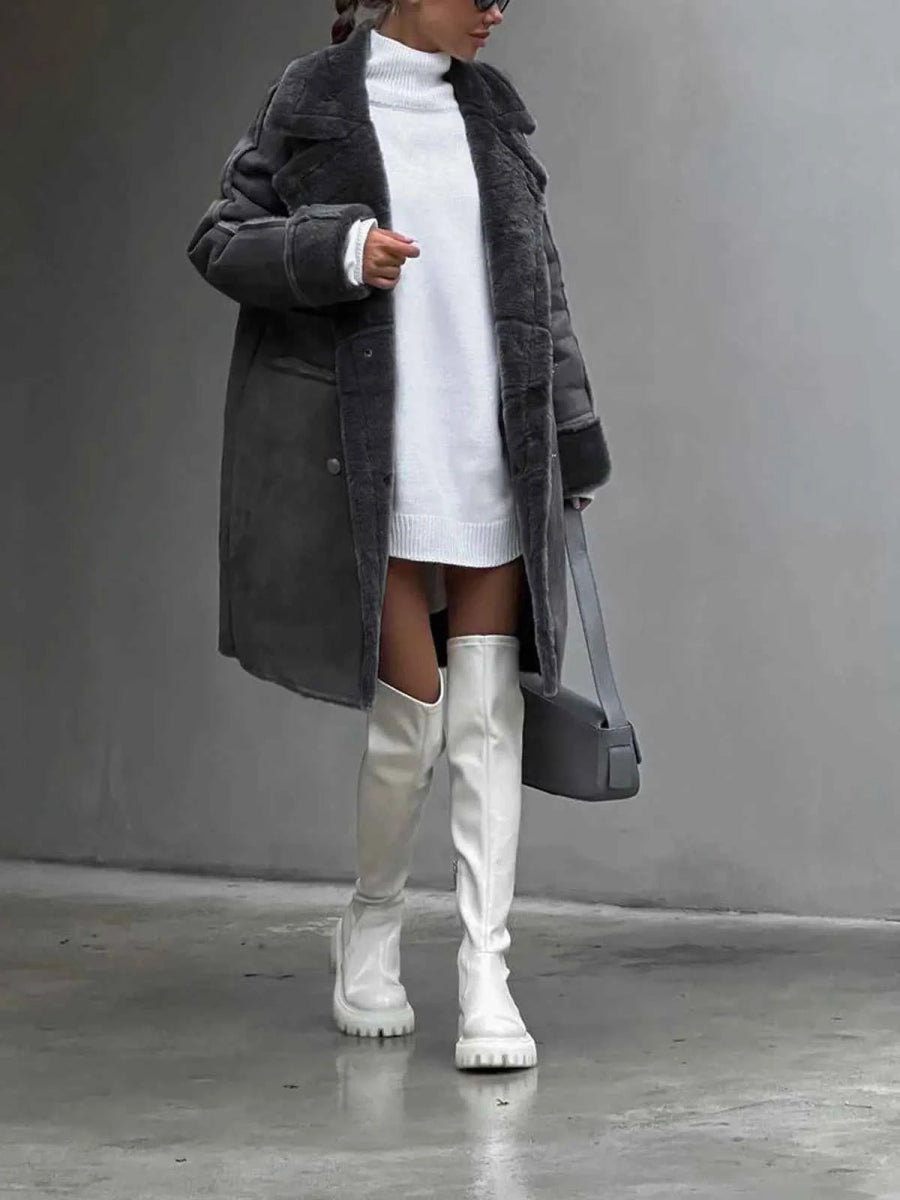 Women's Faux Shearling Double Breasted Faux Suede Coat