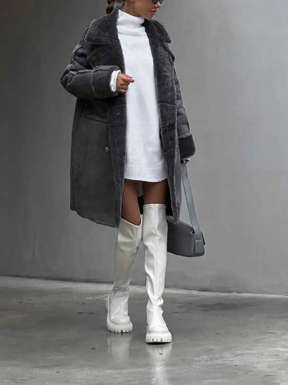 Women's Faux Shearling Double Breasted Faux Suede Coat