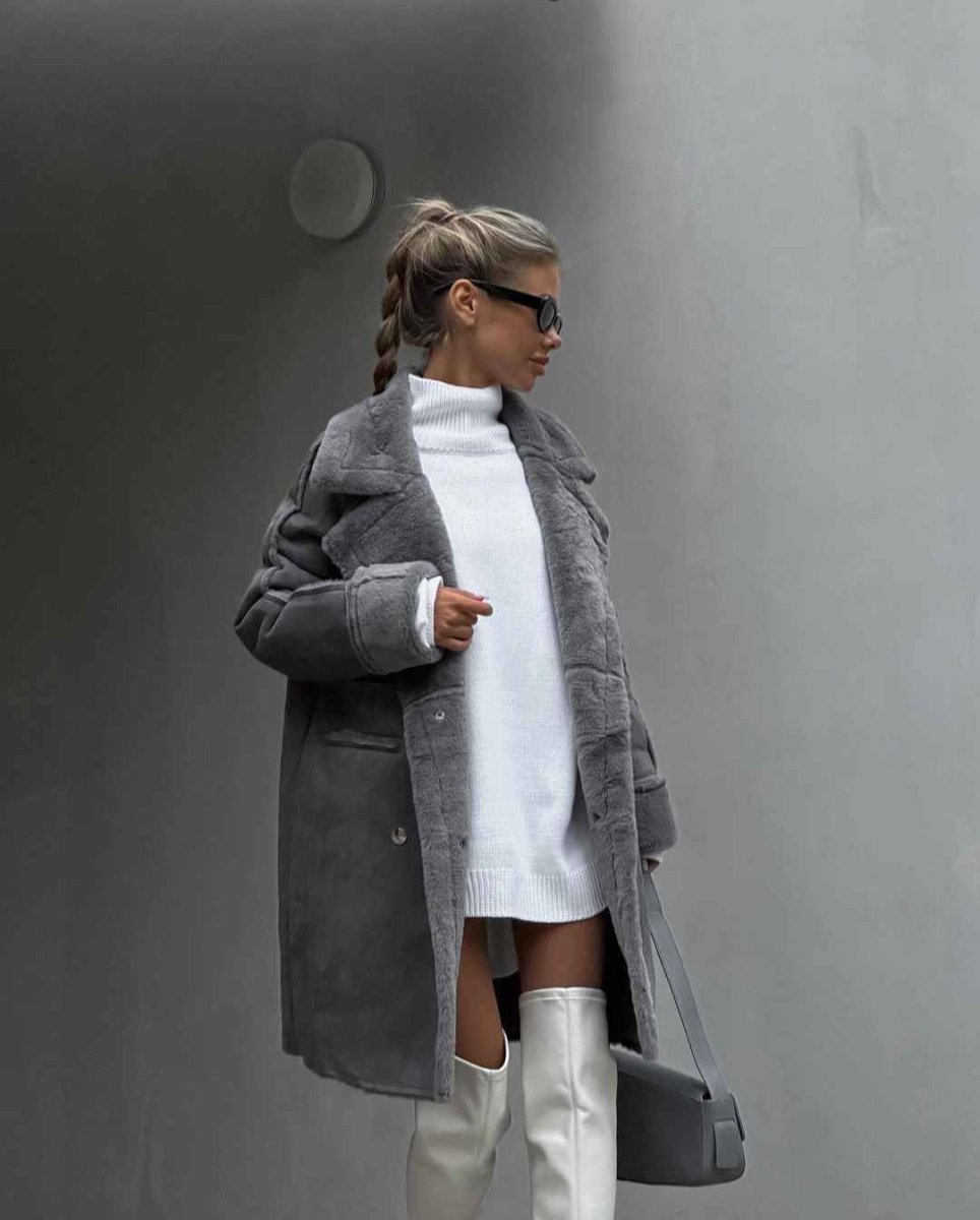 Women's Faux Shearling Double Breasted Faux Suede Coat