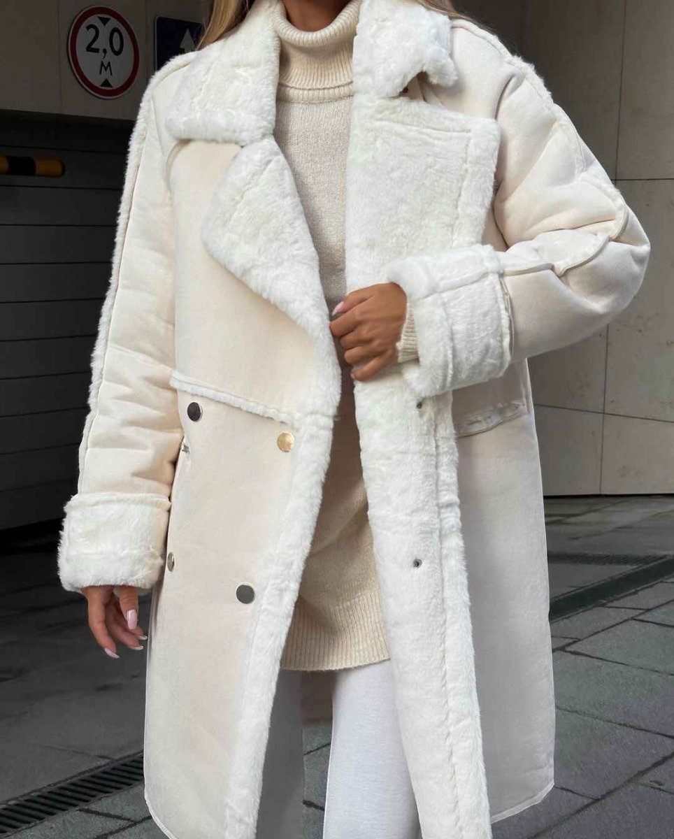 Women's Faux Shearling Double Breasted Faux Suede Coat