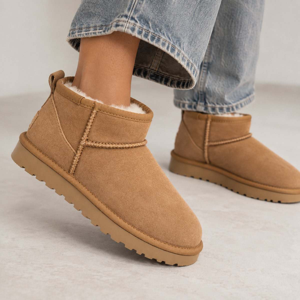 Women's Faux Suede Fur Lined Ankle Boots with Grip Sole
