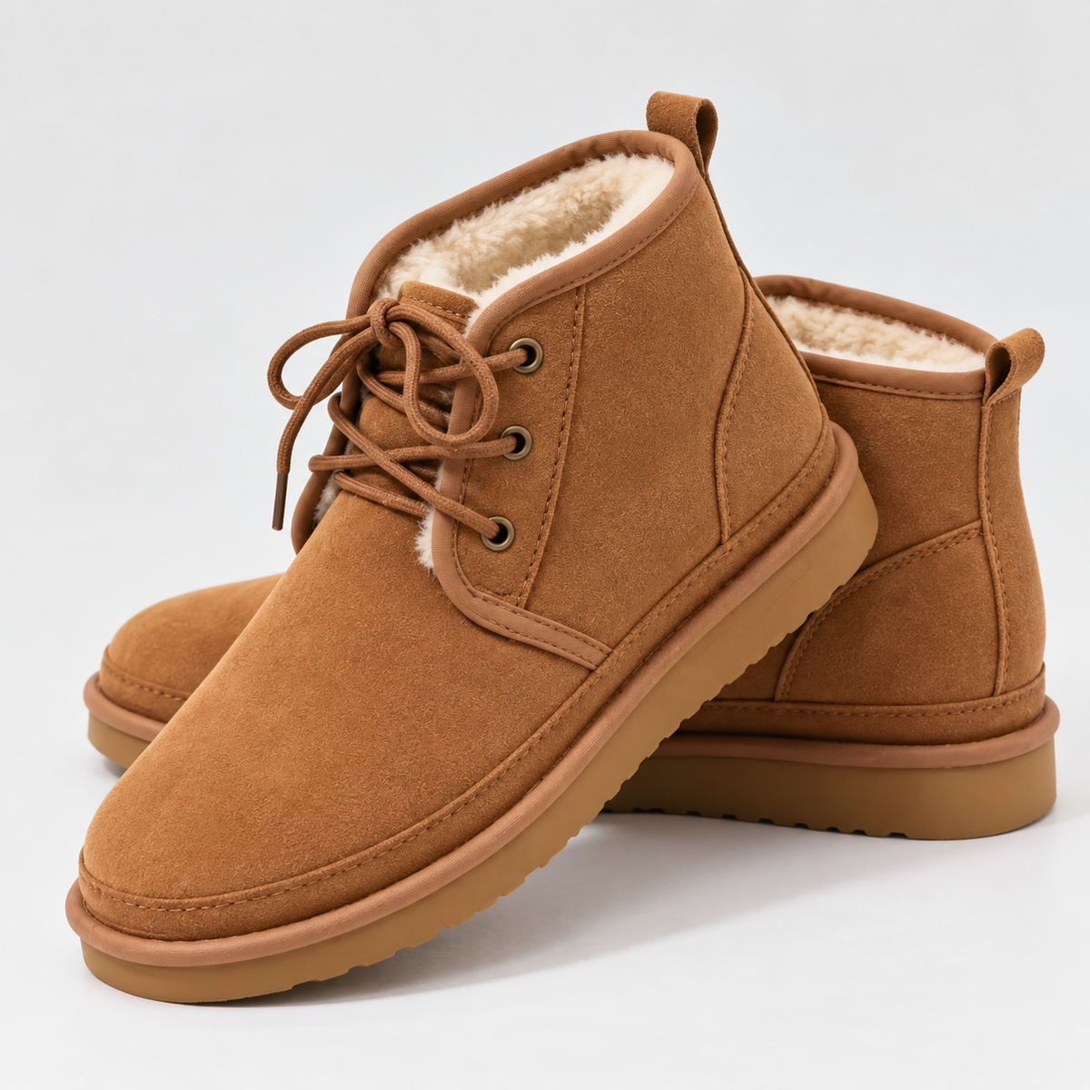 Women's Faux Suede Lace Up Ankle Boots with Warm Fur Lining