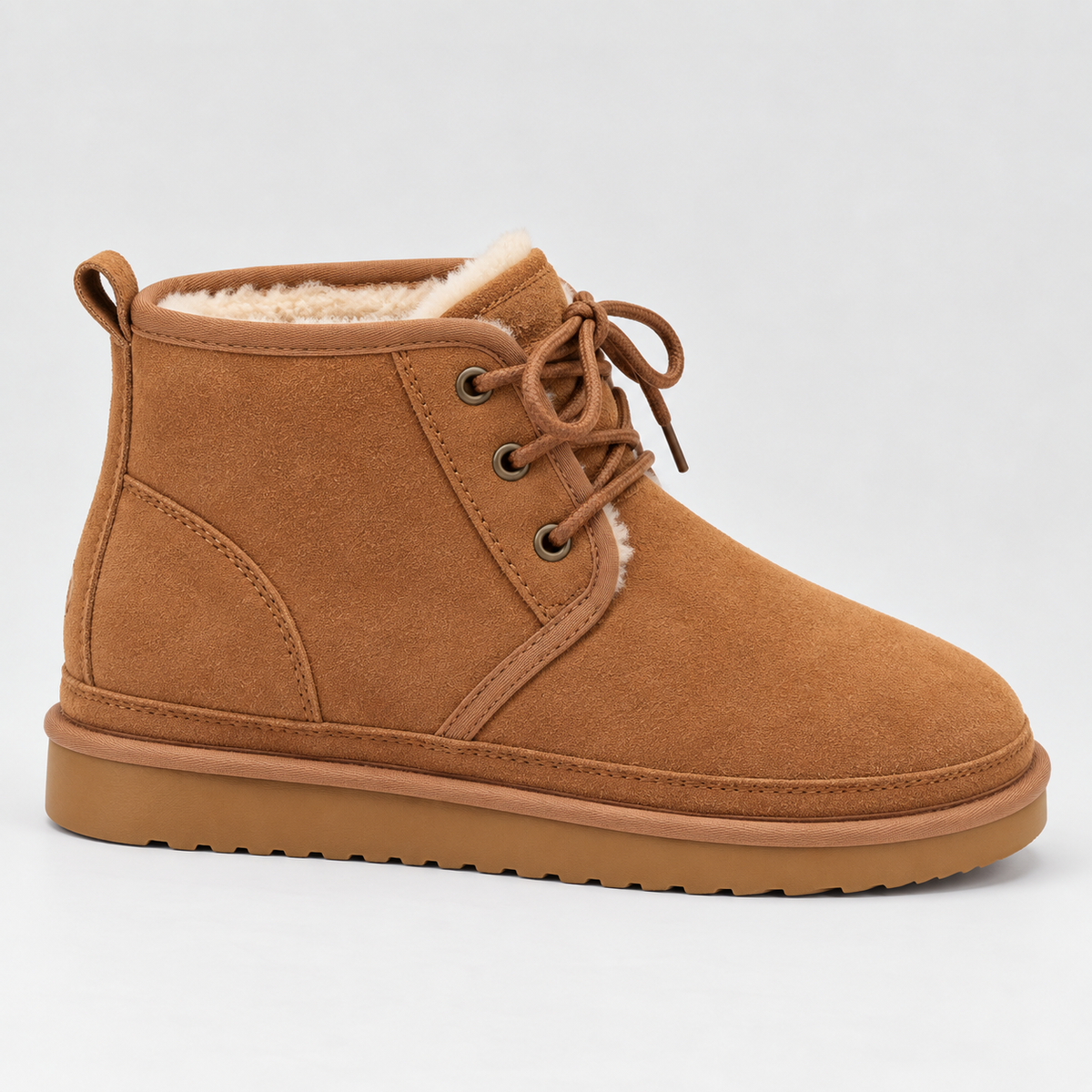 Women's Faux Suede Lace Up Ankle Boots with Warm Fur Lining