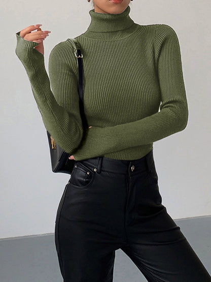 Women's Fitted Ribbed Turtleneck Jumper with Long Sleeves