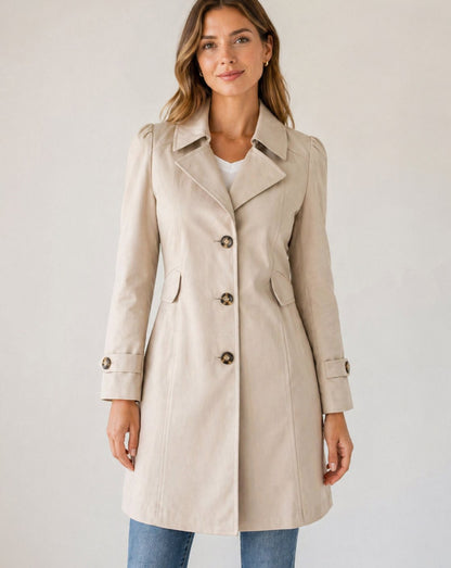 Women's Fitted Tailored Trench Coat Short Button-Up