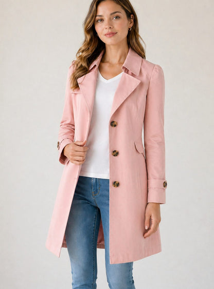 Women's Fitted Tailored Trench Coat Short Button-Up