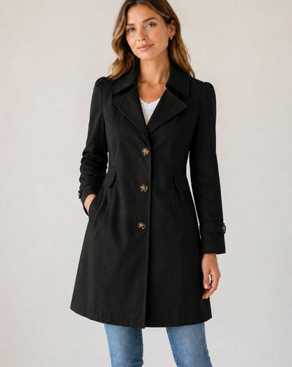 Women's Fitted Tailored Trench Coat Short Button-Up