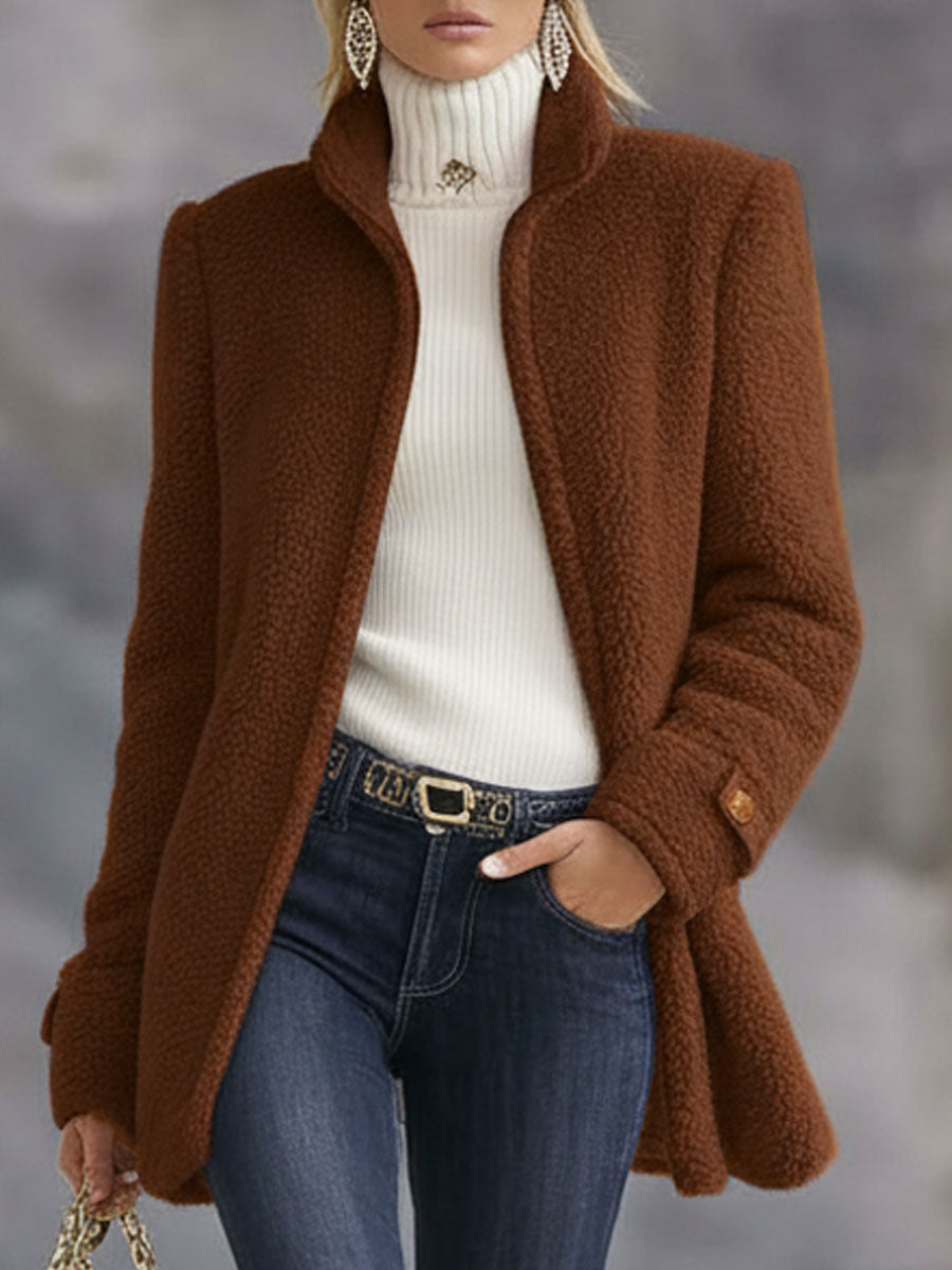 Women's Fleece Jacket with Zip Front and Stand Collar
