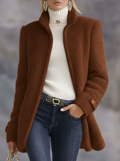 Women's Fleece Jacket with Zip Front and Stand Collar