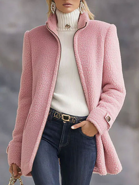 Women's Fleece Jacket with Zip Front and Stand Collar