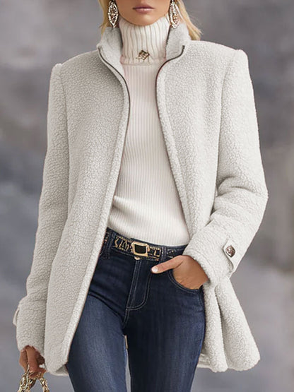Women's Fleece Jacket with Zip Front and Stand Collar
