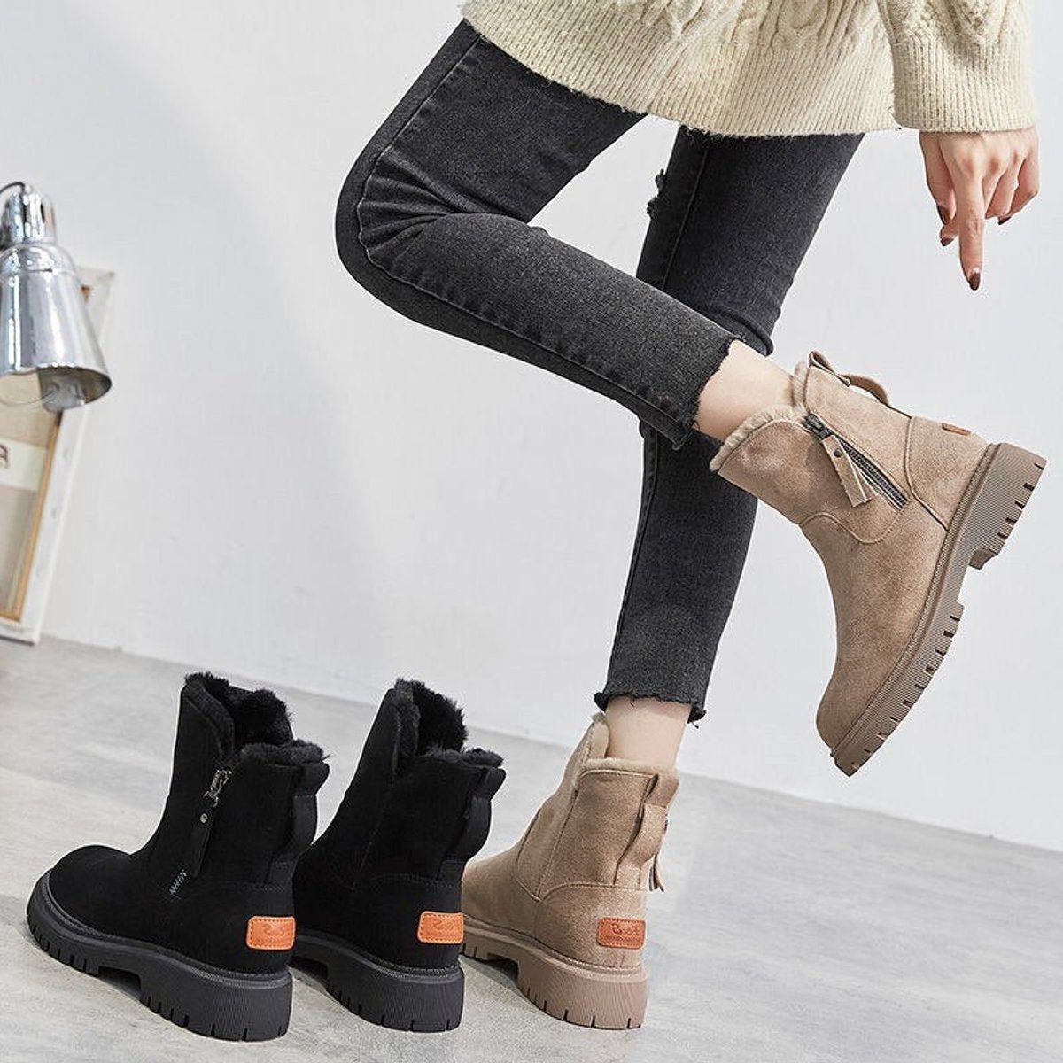 Women's Fleece Lined Faux Suede Platform Ankle Boots