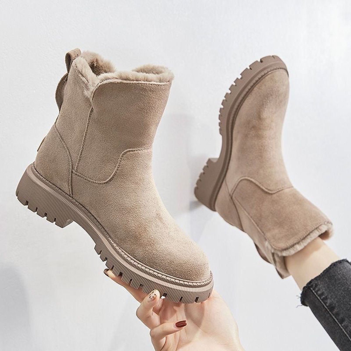 Women's Fleece Lined Faux Suede Platform Ankle Boots