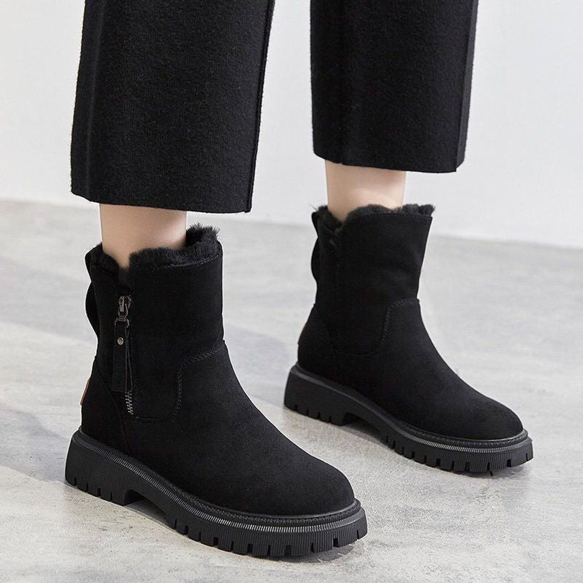 Women's Fleece Lined Faux Suede Platform Ankle Boots