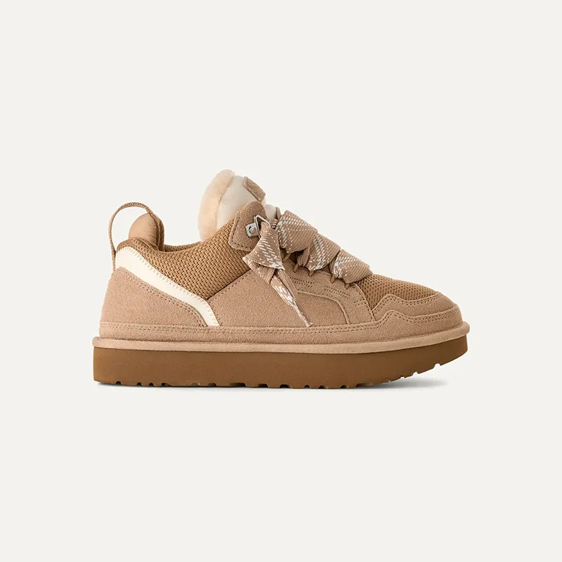 Women's faux suede platform winter trainers side view