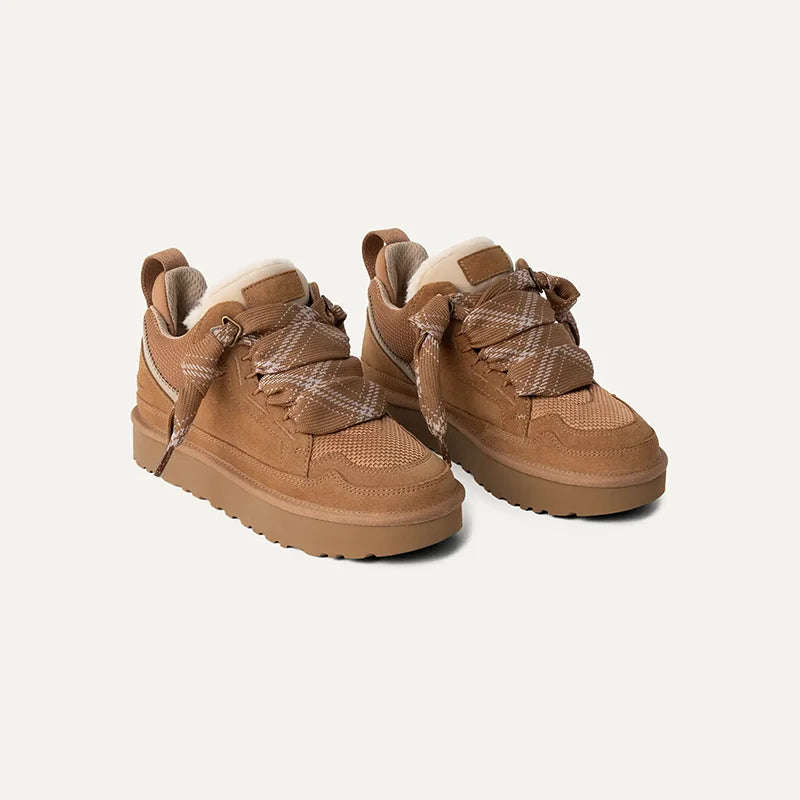 Women's faux suede platform winter trainers close-up