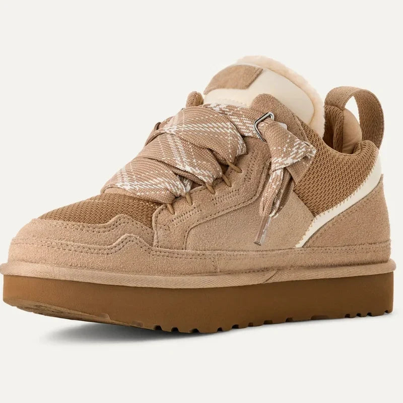 Women's fleece lined faux suede platform winter trainers front view