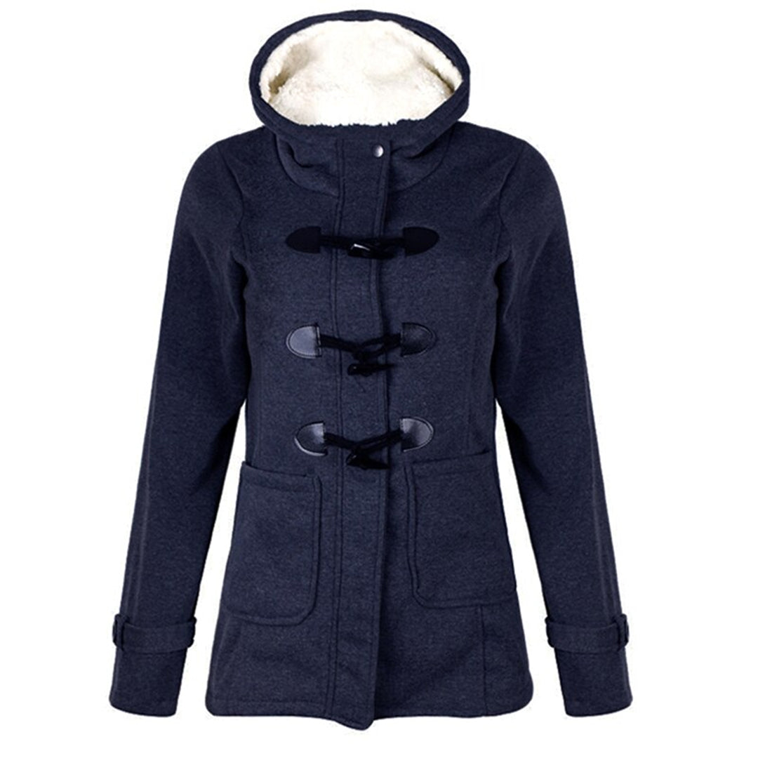Women's Fleece Lined Hooded Duffle Coat with Toggle Front
