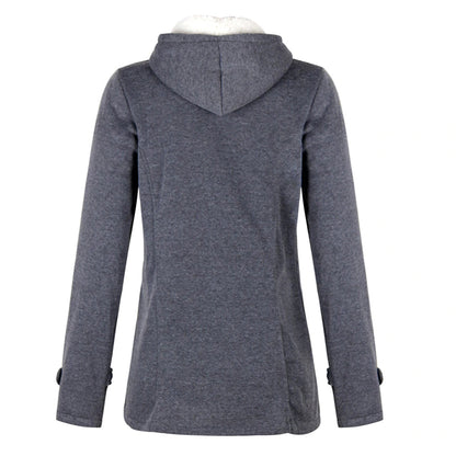 Women's Fleece Lined Hooded Duffle Coat with Toggle Front